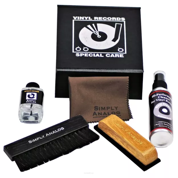 Simply Analog Deluxe Cleaning Boxset (Skórzany) - Zestaw do Czyszczenia Gramofonu i Płyt Winylowych (Czarny)