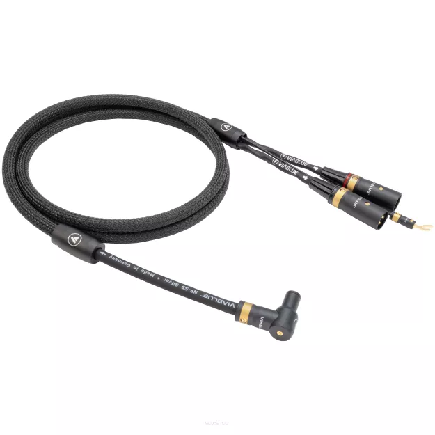 VIABLUE NF-S5 T8 5PIN DIN SME 90 DOWN / XLR (Black) - 1.5m - Przewód Gramofonowy (Kątowy 5PIN DIN SME skierowany do dołu - 2XLR z żyłą uziemiającą)