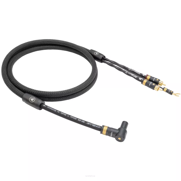 VIABLUE NF-S5 T8 5PIN DIN SME 90 DOWN / RCA (Black) - 1.0m - Przewód Gramofonowy (Kątowy 5PIN DIN SME skierowany do dołu - 2RCA z żyłą uziemiającą)