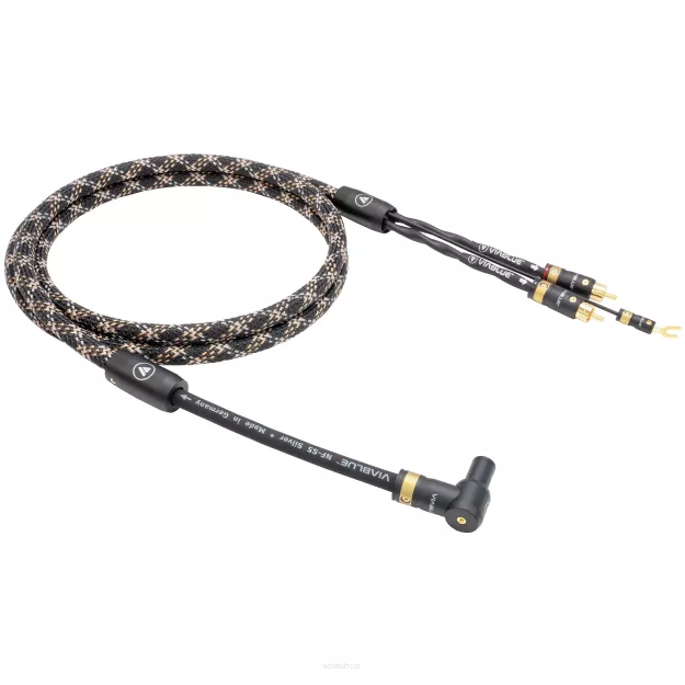 VIABLUE NF-S5 T8 5PIN DIN SME 90 UP / RCA (Cobra) - 1.0m - Przewód Gramofonowy (Kątowy 5PIN DIN SME skierowany do góry - 2RCA z żyłą uziemiającą)